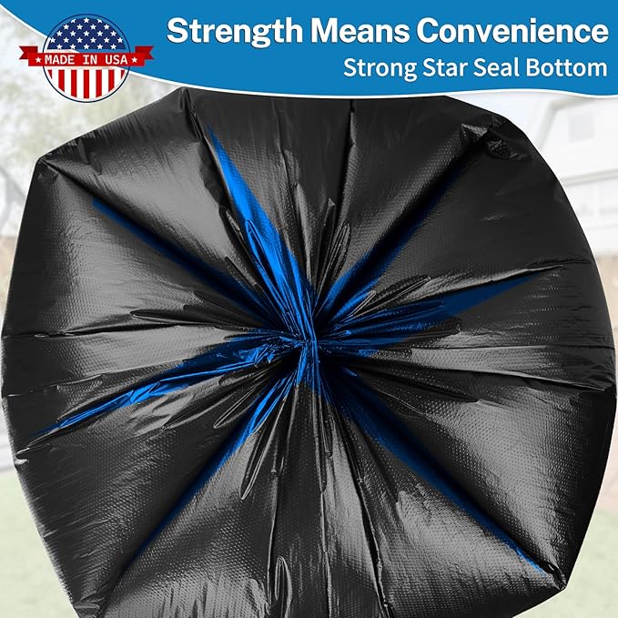 IUI 30-33 Gallon Trash Bags 250 Count 32 x 38 Black Garbage Bags for Home Kitchen Waste Lawn and Leaf Durable &amp Tear-Resistant Made in USA