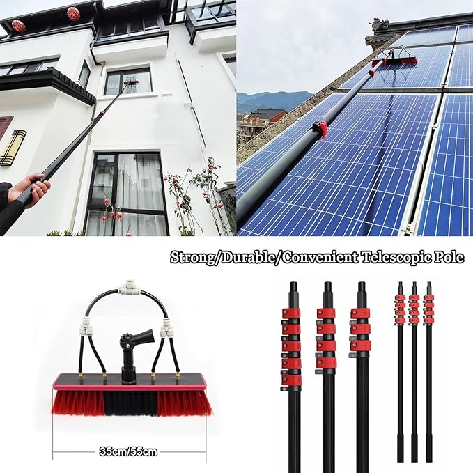 Window Cleaning Pole Water Fed Washing Set Equipment Extension Pole Cleaning for Trucks Windows Cleaning Photovoltaic and Solar Panels (55cm Brush Head 20FT/6m)