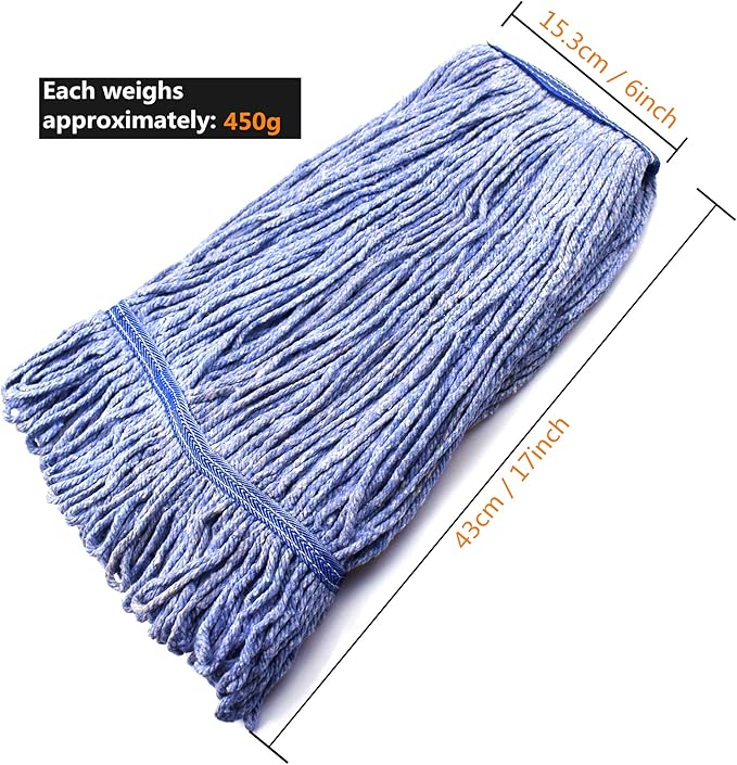 String Mop Heads Replacement Heavy Duty Commercial Grade Blue Cotton Looped End Wet Industrial Cleaning Mop Head Refills (4 Medium)