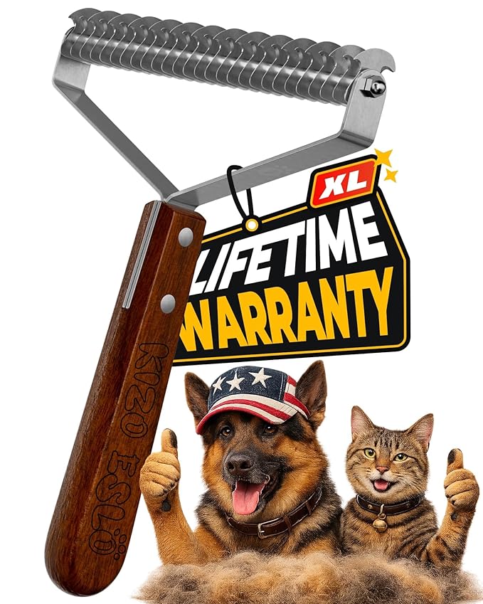 Extra Large 2-Sided Undercoat Rake for Dogs &amp Cats Dog Brush for Shedding Remove Mats Dematting Comb Safe&ampGentle Grooming Brush for German Shepherds Medium to Long-Haired PetsPremium Woode
