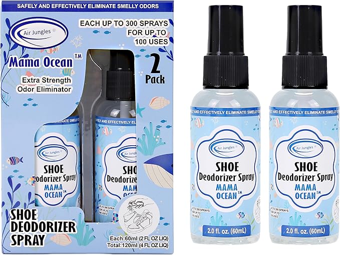 Air Jungles 3-in-1 Shoe Care &amp Odor Eliminator Bundle Ocean Scent Deodorizing Balls (6 Count) Leather Cleaner Wipes (70 Count XL 8x10) and Shoe Deodorizer Spray – Freshener for Shoes Gym Ba