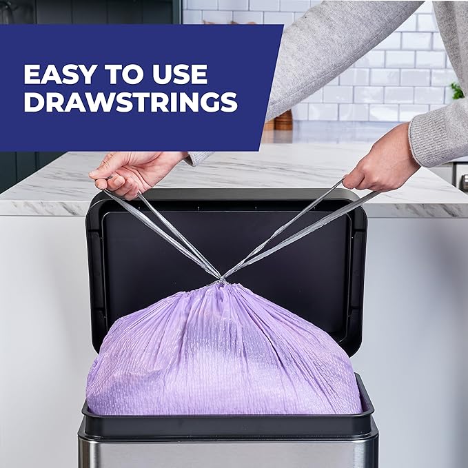 Hefty Ultra Strong 13 Gallon Trash Bags Tall Kitchen Trash Bags 13 Gallon Size Resist Leaks Punctures and Rips Continuous Odor Control Purple Fabuloso Scent 110 Bags