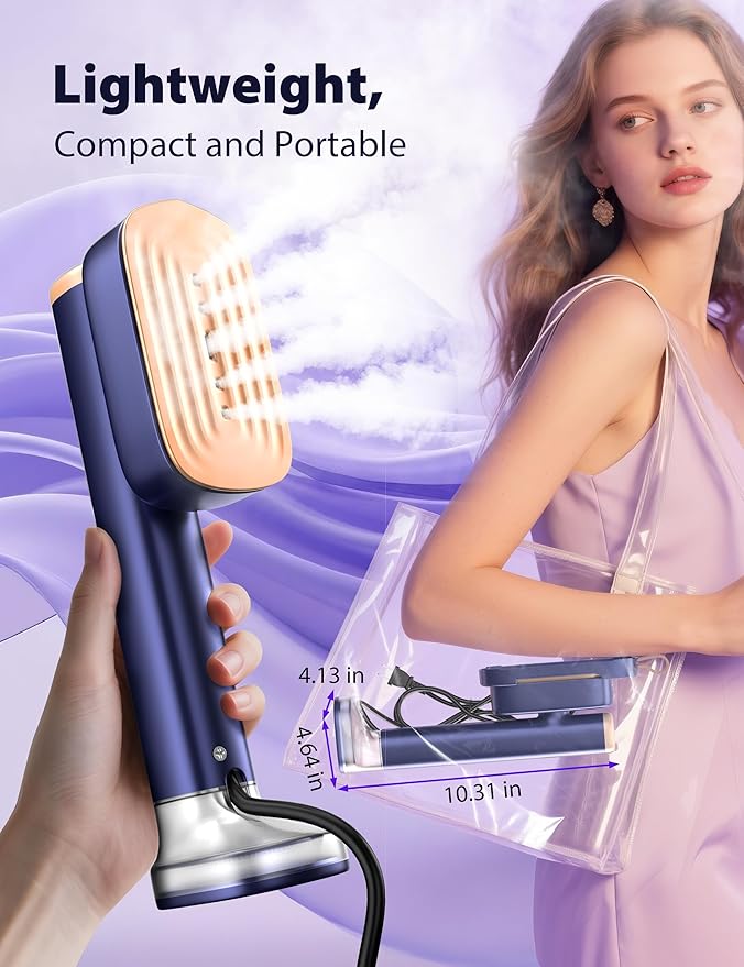 Travel Steamer for Clothes with 180 ml Water Tanks15s Fast Heat-up24 g/min Strong Steam Performance Portable Garment Steamer with Touch Control LED Display Steam Iron(Blue Gold)