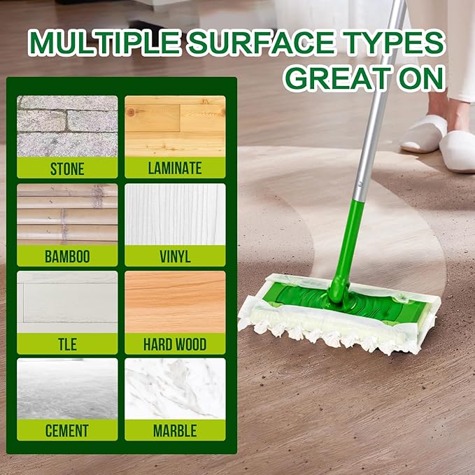 Heavy Duty Dry Sweeping Cloths Compatible with Sweeper Mop Microfiber Duster Mop Pads Refills for Cleaning Hardwood Floor Dust and Pet Hair Disposable (100)