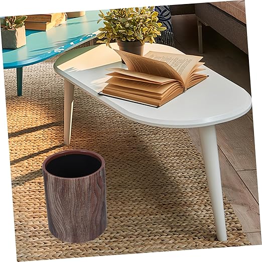 Garneck Lidless Imitation Wood Grain Trash Can Round Wastebasket for Kitchen Living Room Bathroom Office Stylish Garbage Collecting Bin for Indoor Use