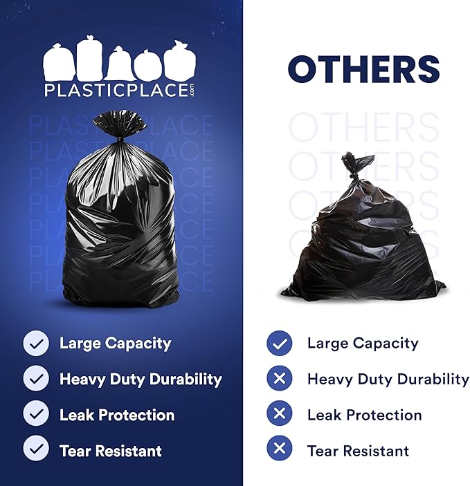 Plasticplace 55-60 Gallon Trash Bags │ 2.0 Mil │ Black Heavy Duty Garbage Can Liners │ 36” x 58” 50 Count Black (Pack of 1)