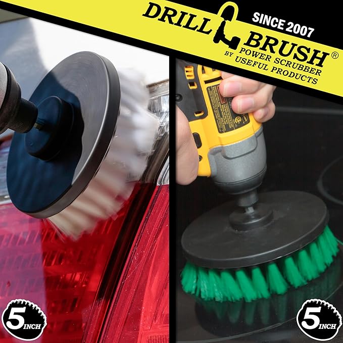 Household Cleaners - Drill Brush Soft White and Medium Green Combo Kit - Cleaning Supplies - Glass Cleaner - Scrub Brush - Leather Shower Doors Carpet Fabric and Vinyl Seats - Kitchen Sink