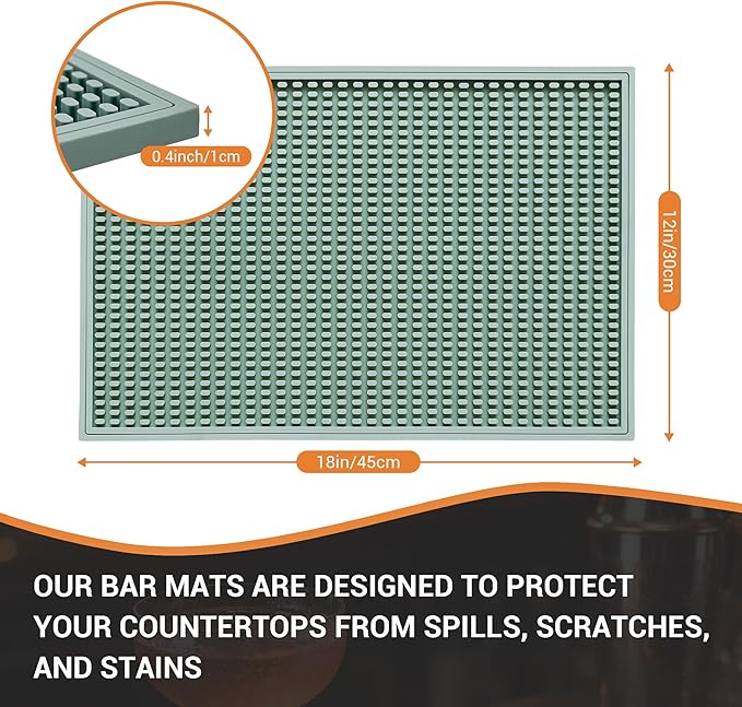 Bar Mat - 18X12(2 Pcs) Rubber Bar Mats for Countertop &amp Dish Drying Non-Slip Bartender Mat with Airflow Design for Home Bar Cocktail Set Kitchen &amp Outdoor Use (Green)