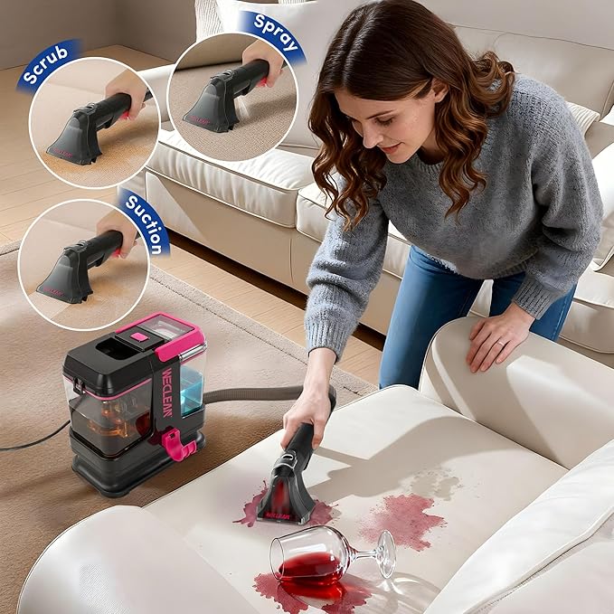 WECLEAN C5 Portable Carpet Cleaner Upholstery Deep Cleaner Deep Cleaning for CarpetCar Couch with Deep Cleaning SolutionBlackpink
