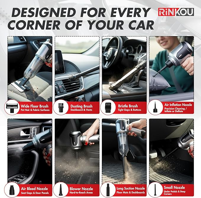 Car Vacuum Portable Cordless – Handheld Cleaner Mini Car Vacuum Small Portable Vehicle Cleaner with 8 Attachments Blower Spray Lubricant &amp Microfiber Towels for Truck &amp Interior Cleaning