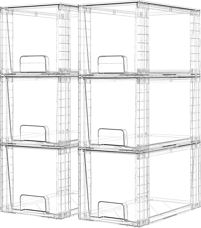 Vtopmart 6 Pack Large Stackable Storage DrawersEasily Assemble Acrylic Bathroom Closet Undersink Organizers and StoragePlastic Bins for Kitchen CabinetsPantryMakeupMedicine Organization