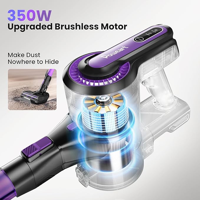 IKERY Purple Cordless Vacuum – 350W High-Performance Brushless Motor 30000Pa Powerful Suction 8-in-1 Multi-Scene Cleaning