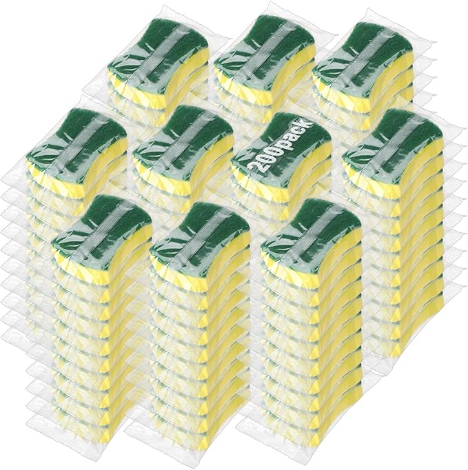 200 Pcs Individually Wrapped SpongesUncompressed Non Scratch Scrouing Sponges for Household Cleaning Dishes Kitchen Airbnb Apartment Car Bike