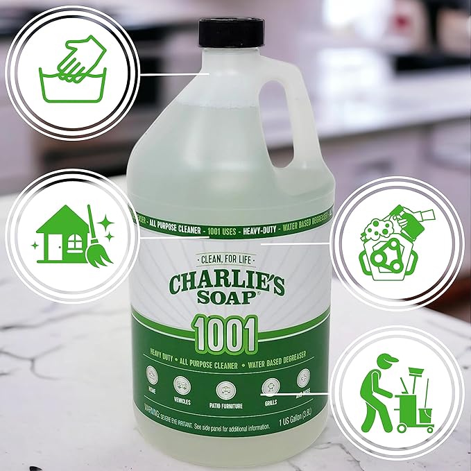 Charlie's Soap 1001 Cleaner - Heavy Duty Biodegradable Concentrated All Purpose Water Based Degreaser (1 Gallon 1 Pack) - Safe Residential Commercial &amp Janitorial Cleaner