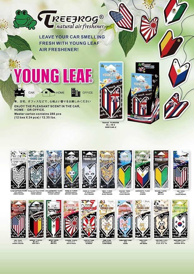 Treefrog Young Leaf Fresh Honeydew Melon scent 24-Pack (1-Box) South Korea Flag Car Hanging Air Freshener