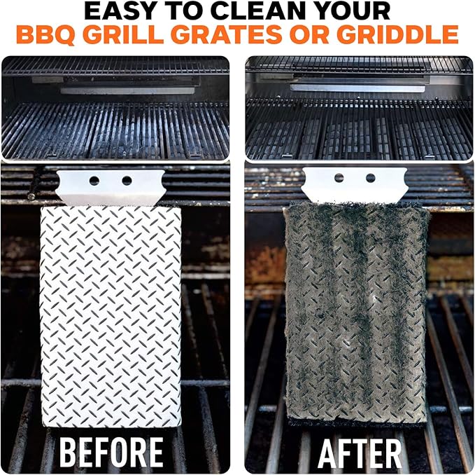 Proud Grill Q-Swiper Grill Cleaner Set - Bristle &amp Wire-Free Brush with Scraper &amp 80 Moist Wipes - BBQ Smoker Cleaner Kit Safe for Outdoor Griddle Grates Grease &amp Grime Remover Barbecue