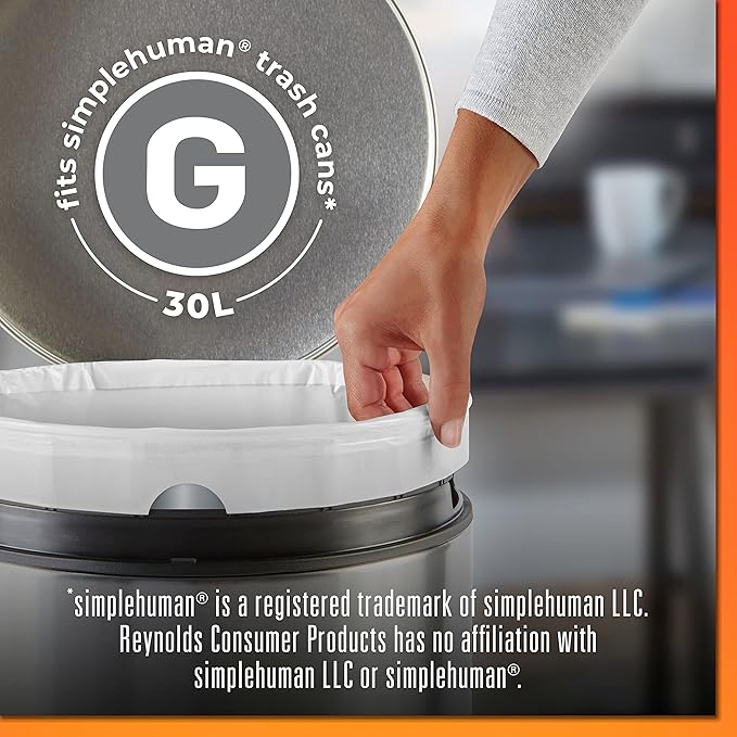 Hefty Made to Fit Trash Bags Fits simplehuman Size G (8 Gallons) 100 Count (5 Pouches of 20 Bags Each)