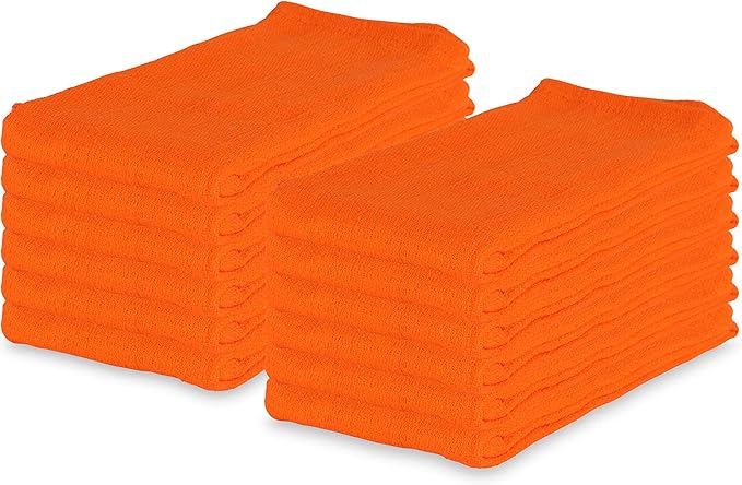Arkwright Microfiber Huck Towels Pack of 12 Lint Free Surgical Cleaning Cloths for Glass Windows Auto Detailing and Professional Use 16 x 26 in Orange