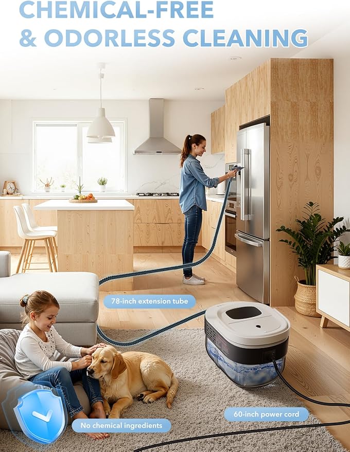 Steam Cleaner 3-Level Adjustable Steamer for Cleaning 15s Heat-Up 1.69 Quarts Tank High Pressure Steamer with 17 pcs Accessories for Kitchen Bathroom Grout Car Grease Floor