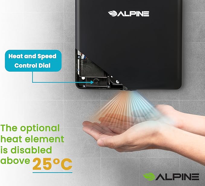Alpine Hand Dryers for Bathrooms Commercial Extreme Speed Automatic Electric Hand Dryer for Home Bathroom/Restaurant with HEPA Filter Heat &amp Speed Control - ADA Compliant (120v Matt Black)