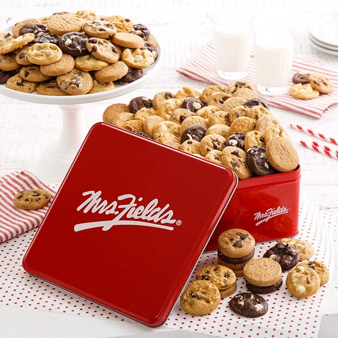 Mrs. Fields 72 Nibblers Bite-Sized Cookies Signature Tin - Assorted with 5 Classic Cookie Flavors