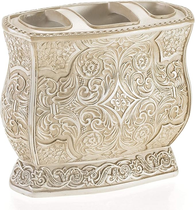 Creative Scents Victoria Beige Bathroom Accessories Set - Decorative Bathroom Accessory Set - 4 Piece Bathroom Set Features: Soap Dispenser Toothbrush Holder Tumbler and Soap Dish