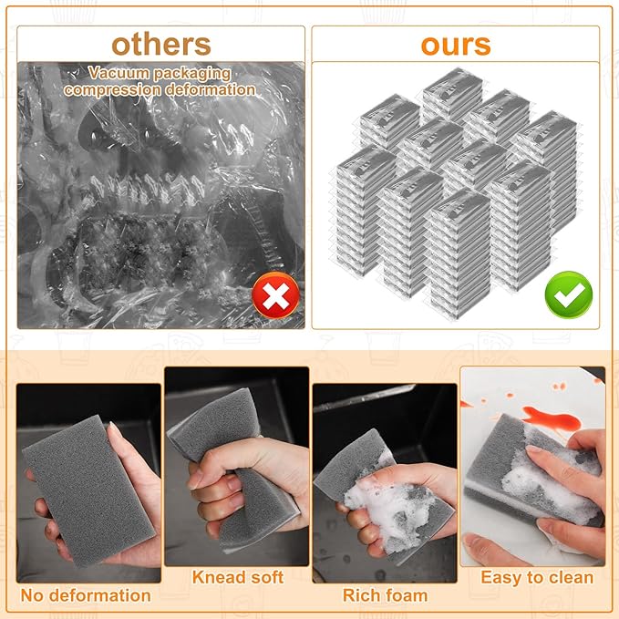 200 Pcs Individually Wrapped Sponges Uncompressed Non Scratch Scrouing Sponges for Household Cleaning Dishes Kitchen Airbnb Apartment Car Bike Gray