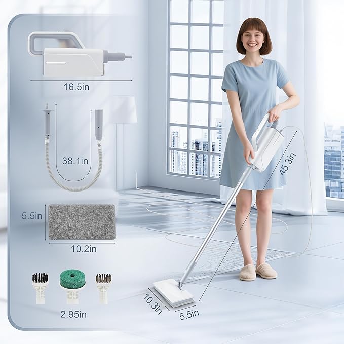 ALILYY Steam Mop Cleaner Handheld Steamer Scrubbing Steam Mop for Hard FloorTilesCarpetWindowsFurnitureWhite