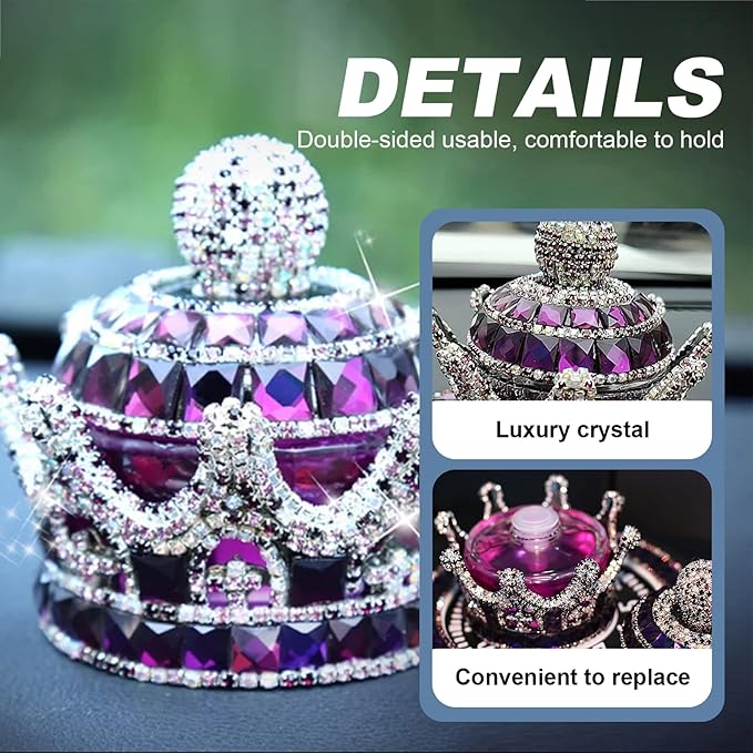 Crown-Shaped Car Air Freshener Diamond Car Ornaments with Anti-slip Pad Interior Decoration for Home Office(Purple) Crown Air Freshener For