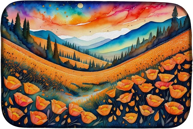 Caroline's Treasures DAC1418DDM California Poppies in Color Dish Drying Mat Absorbent Dish Drying Mat Pad for Kitchen Counter Dish Drainer Mat for Countertop 14 x 21 Multicolor