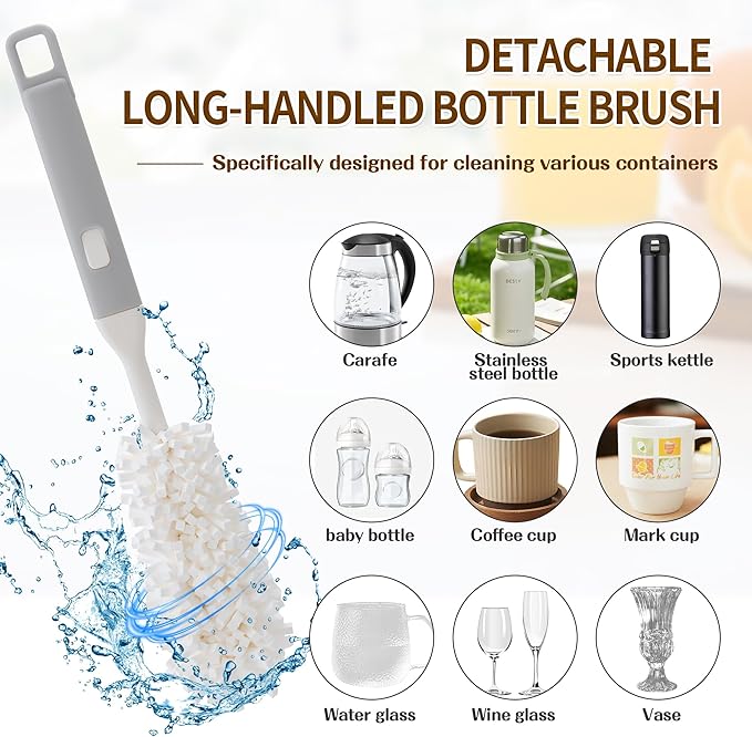 Peitushengjin10-Piece Bottle Brush Cleaning Set 1 Multi-Purpose Brush 6 Straw Cleaning Brushes 1 3-in-1 Brush 1 Detachable Cup Brush (Includes 1 Suction Cup Hook for Brush Storage)