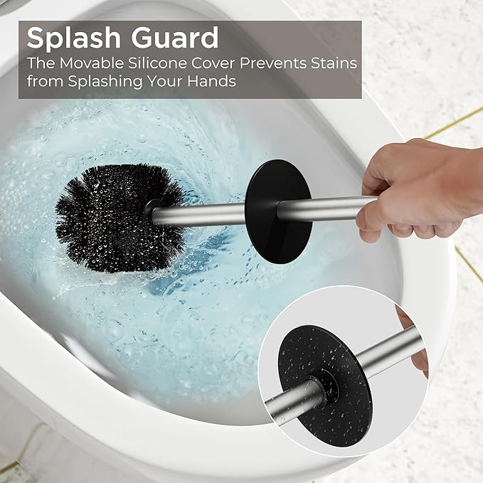 Toilet Brush and Holder Set Toilet Bowl Brush with Heavy Duty 304 Stainless Steel Base and Extra Long Handle Toilet Bowl Cleaners Brush for Bathroom (Stainless Steel)