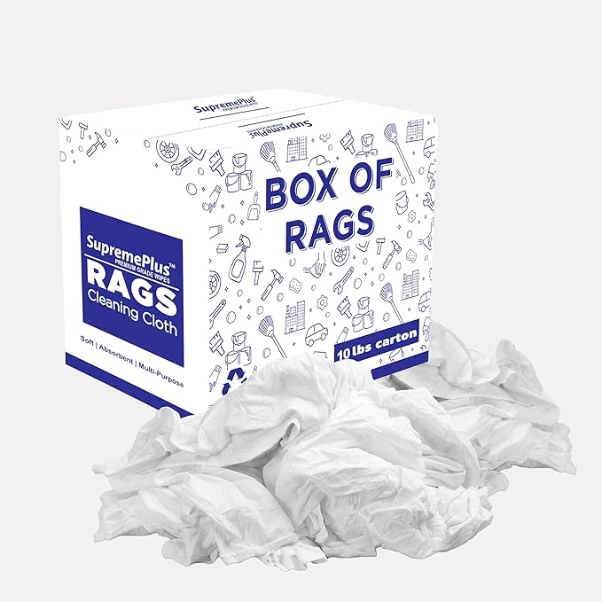 Premium White T-Shirt Cleaning Rags (10 lbs. Box) – White Cotton Rags for Cleaning Staining Painting Oil Grease &amp Dust Removal – Shop Rags Bulk for Multipurpose use