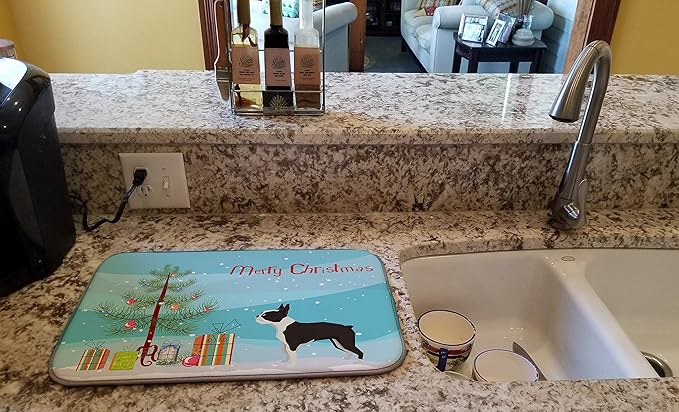 Caroline's Treasures CK3525DDM Boston Terrier Christmas Tree Dish Drying Mat Absorbent Dish Drying Mat Pad for Kitchen Counter Dish Drainer Mat for Countertop 14 x 21 Multicolor