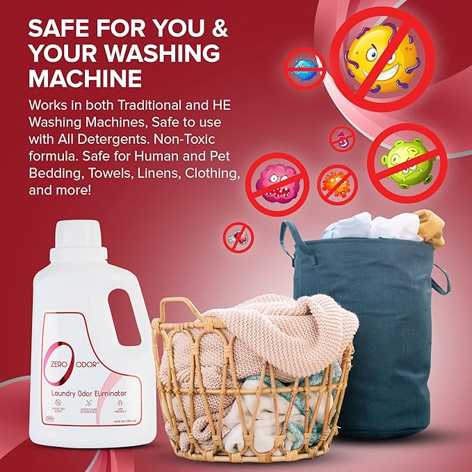 Zero Odor - Laundry Odor Eliminator &amp Deodorizer BUNDLE- Great for Pet Bedding &amp Sweaty Workout Clothes -(16 &amp 64-Ounce)
