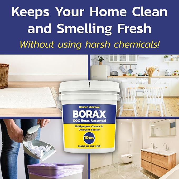 Raw Borax (10 lbs) - 100% Pure Unscented Multi-Purpose Cleaner &amp Detergent Booster - Natural Household Cleaner and Stain Remover - Made in the USA