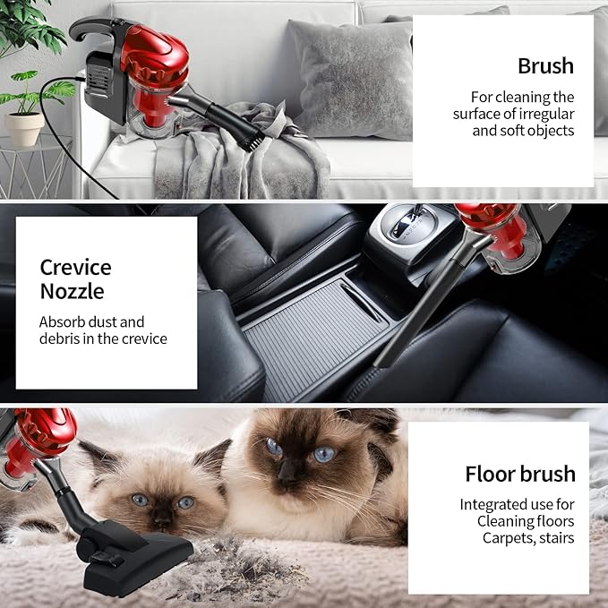 Corded Vacuum Cleaner 17KPa Powerful Suction with 600W Motor 4 in 1 Lightweight Handheld Stick Vacuum for Pet Hair Hard Floor and Carpet