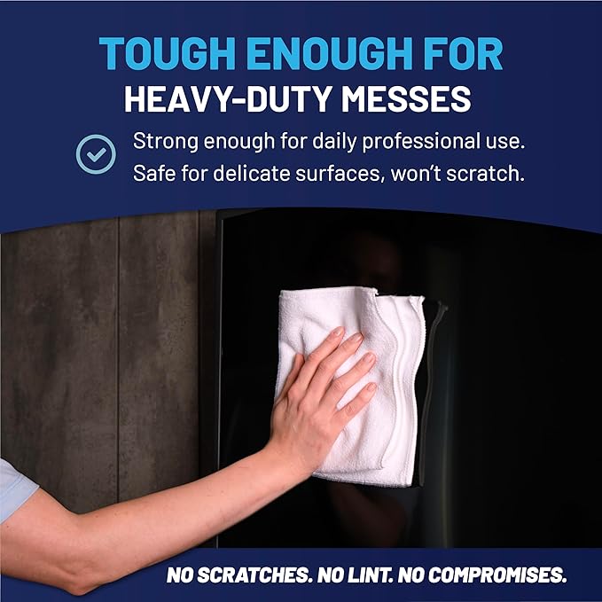 MW Pro Microfiber Cleaning Cloth | White (12 Pack) | Size 16 x 16 | All Purpose Microfiber Towels - Clean Dust Polish Scrub Absorbent