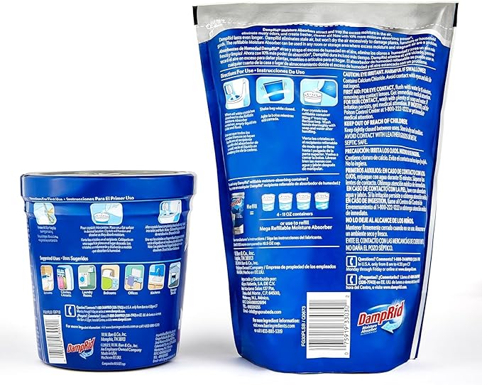 Damp Rid Refillable Moisture Absorber – Pure Linen Humidity Absorber &amp Odor Absorber with 11oz Cup and 44oz Refill Bag Cleaner Air for Closet &amp Bathroom – ILIOS Packaging