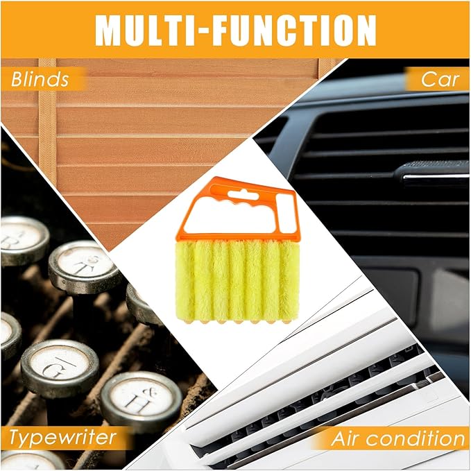 Maxdot 12 Pcs Blind Cleaner Duster Tool 7 Finger Dusting Cleaner Tool Handheld Blind Dusters for Cleaning Washable Mini Brush for Air Conditioner Wood Blinds Window Dust Dirt Yellow