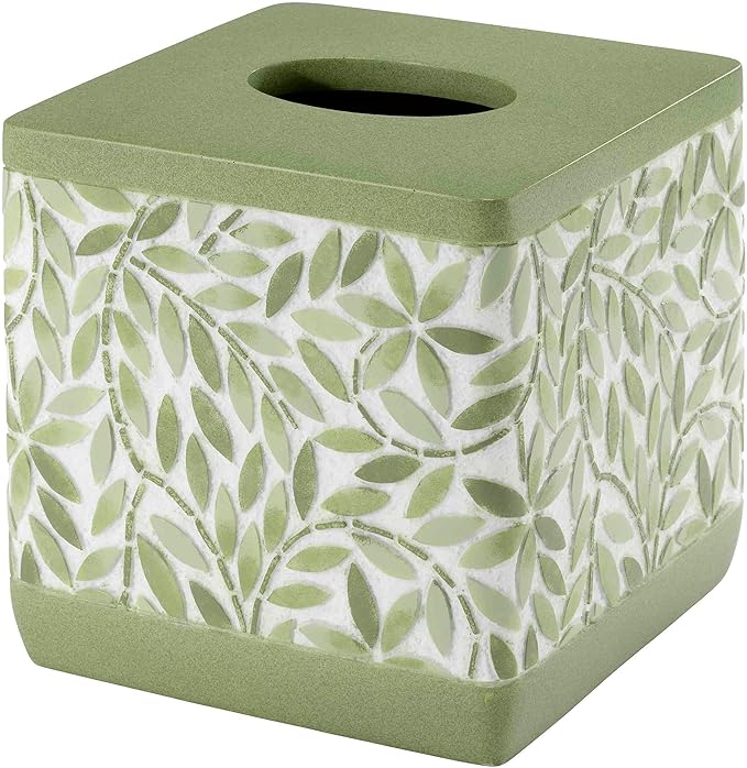Avanti Linens - Tissue Box Cover Resin Countertop Accessories Guest Bathroom Essentials (Stratford Collection Green)