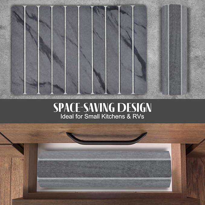 Large Stone Dish Drying Mats for Kitchen Counter 24(L)×16(W) Marble Pattern Quick Dry Collapsible Dish Drying Mat Eco-Friendly Absorbent Diatomaceous Earth Mat for Dishes Bottles Cups - Dark Gary