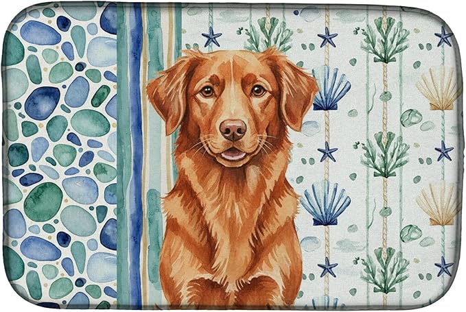 Caroline's Treasures Copper Nova Scotia Duck Tolling Retriever Coastal Sea Glass Dish Drying Mat Absorbent Dish Drying Mat Pad for Kitchen Counter Dish Drainer Mat for Countertop 14 x 21 Multicolor