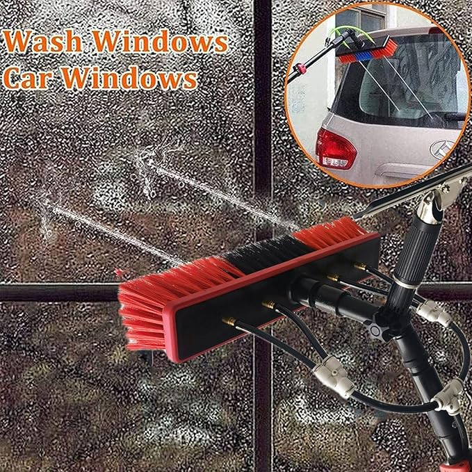 Water Fed Pole Kit Outdoor Window CleanerWindow Glass Solar Panel Cleaning 2-in-1 Washing Equipment Tool Solution: Scrubber Brush/Hose Spray Washer9.0 M