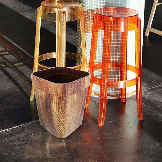 BESPORTBLE 13 Gallon Wood Grain Trash Can Large Capacity Plastic Wastebasket Square Open-top Bathroom Garbage Can for Home and Office Storage