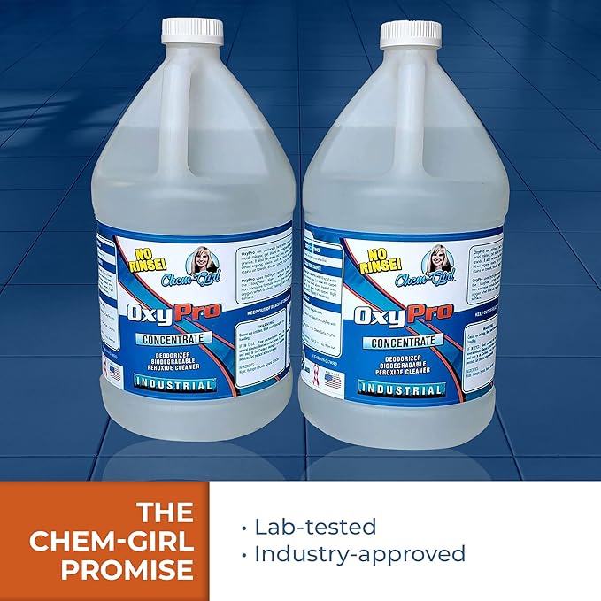 Chem-Girl OxyPro Concentrated Multi-Purpose Surface Cleaner to the Rescue - Chlorine-Free Oxygen-Powered Stain &amp Odor Remover 5 Percent Hydrogen Peroxide (H2O2) 1-Gallon 2-Pack
