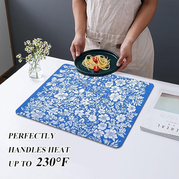 Peonies Violet Blue Dish Mat Absorbent Diatomaceous Earth Mat Dish Mat With Drying Rack Easy to Clean Dish Drainer Mat Kitchen Accessories