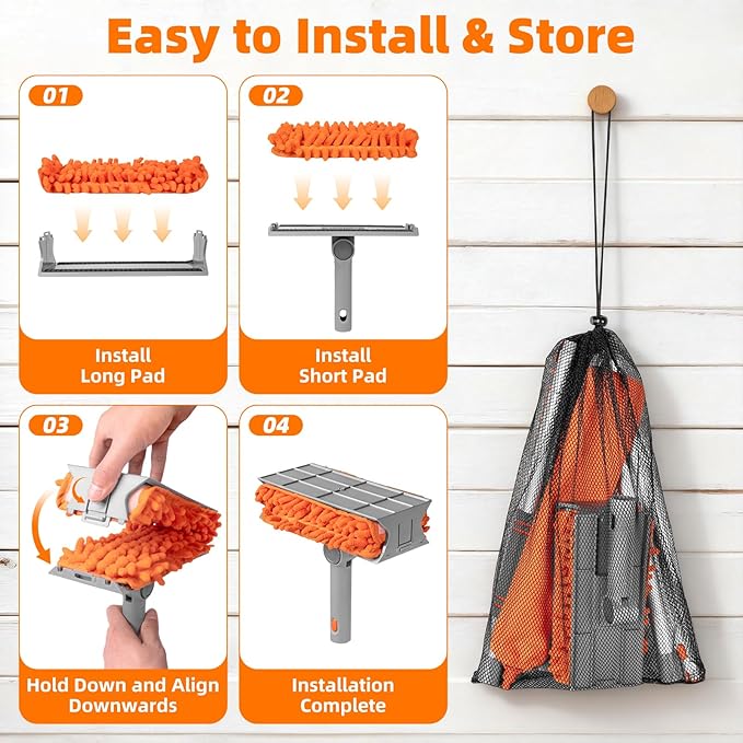Ceiling Fan Cleaner Duster with 6 Ft/77'' Extension Pole Multi-Functional Chenille Duster Cleaner Kit for Cleaning Fan Blade Baseboard Blind Cobweb High Ceiling Walls - Reusable &amp Machine Wash
