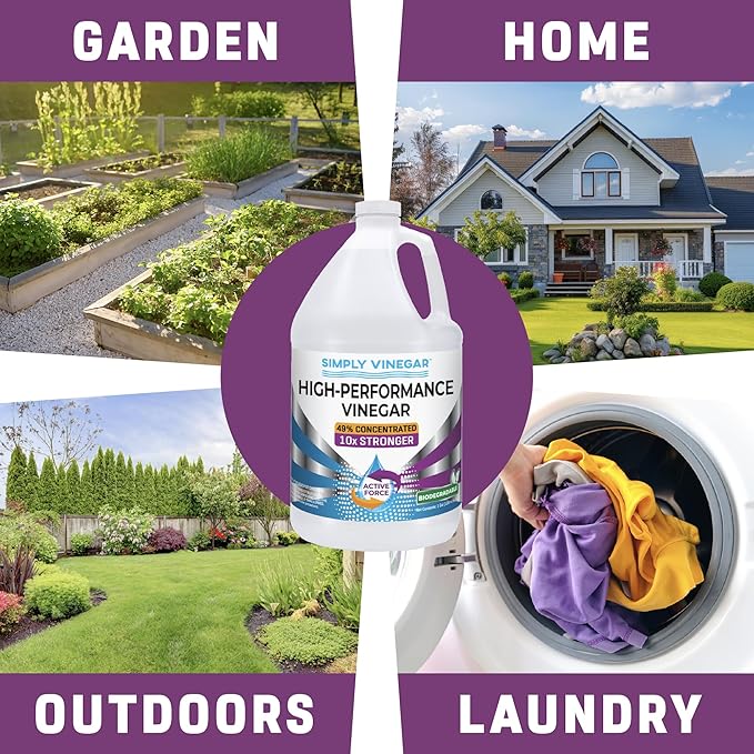 Industrial Strength 49% Vinegar – High-Performance Concentrated Cleaner for Home Garden Driveways &amp More – Biodegradable &amp Bleach-Free (Not for Food Use) - 1 Gallon (128 oz)