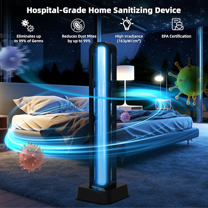 69W UV Light Sanitizer with Remote Control and 3 Timers – Home Disinfection Device 99.99% Cleaned of Germs Viruses Mold and Dust Mites – Whole Room Disinfection Lamp for Home and Office